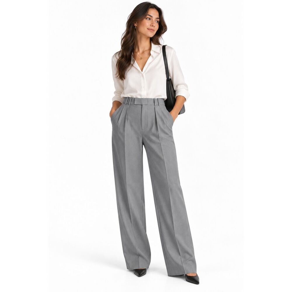 ASOS Design Tall Women's US 14 Gray Wide Leg Pleated Dress Pants Trousers